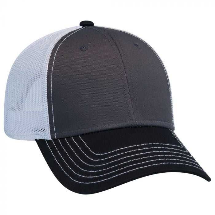 OTTO 83-1239 6 Panel Low Profile Mesh Back Trucker Hat - Black Charcoal White - HIT a Double - 1