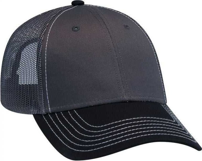 OTTO 83-1239 6 Panel Low Profile Mesh Back Trucker Hat - Black Charcoal Charcoal - HIT a Double - 1