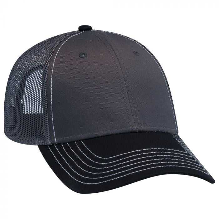 OTTO 83-1239 6 Panel Low Profile Mesh Back Trucker Hat - Black Charcoal Charcoal - HIT a Double - 1