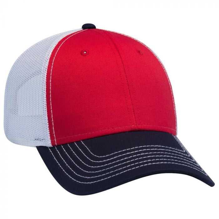 OTTO 83-1239 6 Panel Low Profile Mesh Back Trucker Hat - Navy Red White - HIT a Double - 1