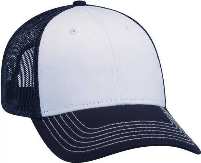 OTTO 83-1239 6 Panel Low Profile Mesh Back Trucker Hat - Navy White Navy - HIT a Double - 1