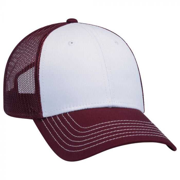 OTTO 83-1239 6 Panel Low Profile Mesh Back Trucker Hat - Maroon White Maroon - HIT a Double - 1