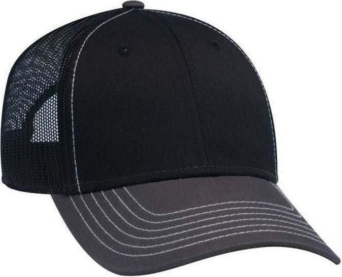 OTTO 83-1239 6 Panel Low Profile Mesh Back Trucker Hat - Charcoal Gray Black Black - HIT a Double - 1