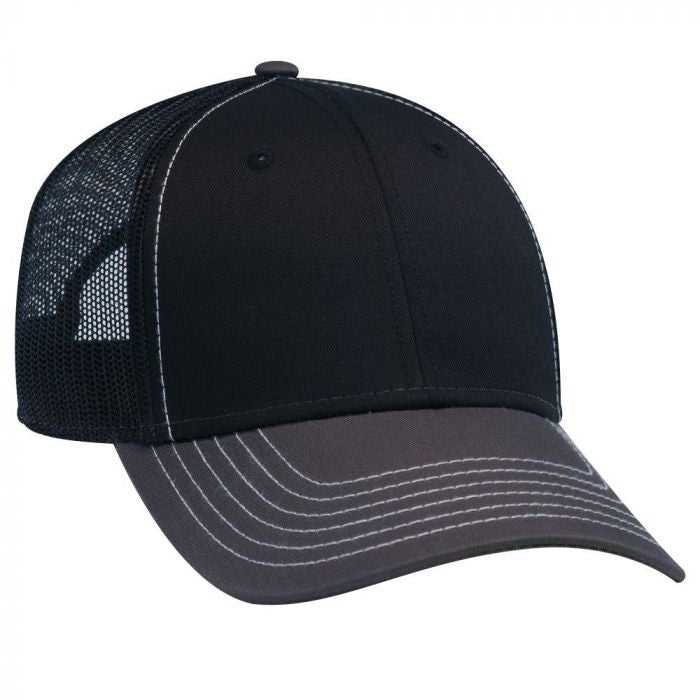 OTTO 83-1239 6 Panel Low Profile Mesh Back Trucker Hat - Charcoal Gray Black Black - HIT a Double - 1