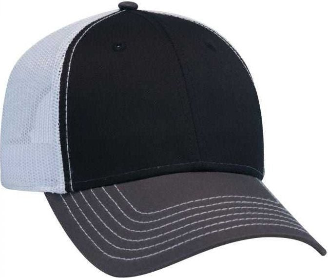 OTTO 83-1239 6 Panel Low Profile Mesh Back Trucker Hat - Charcoal Black White - HIT a Double - 1