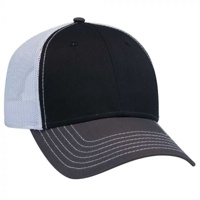 OTTO 83-1239 6 Panel Low Profile Mesh Back Trucker Hat - Charcoal Black White - HIT a Double - 1
