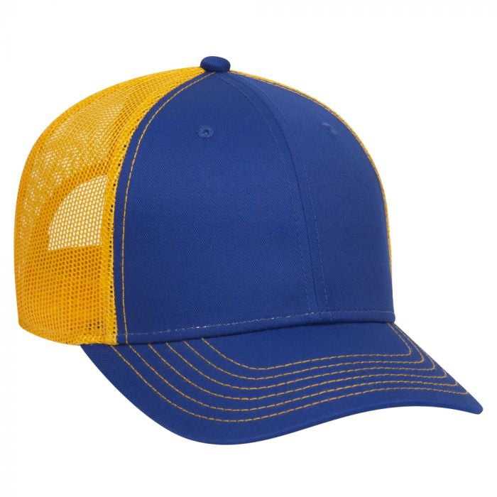 OTTO 83-1239 6 Panel Low Profile Mesh Back Trucker Hat - Royal Royal Gold - HIT a Double - 1