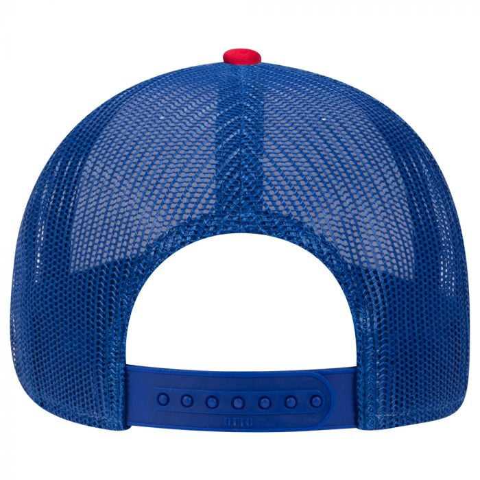OTTO 83-1239 6 Panel Low Profile Mesh Back Trucker Hat - Red White Royal - HIT a Double - 2