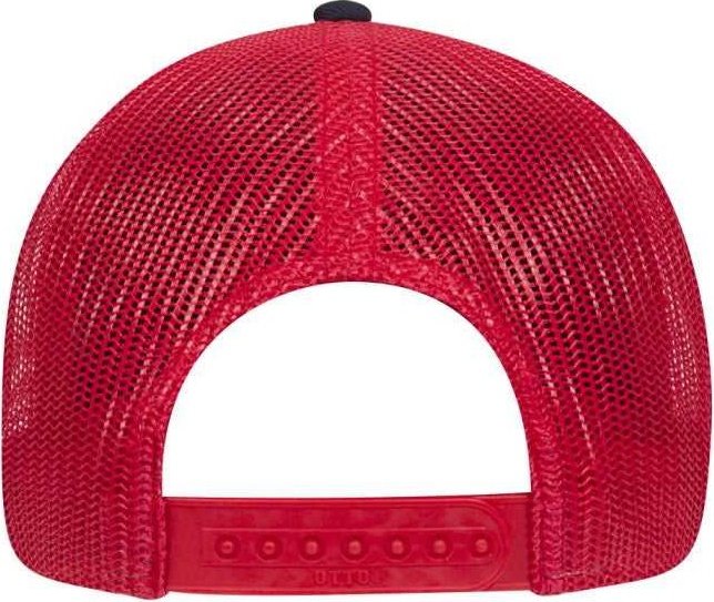 OTTO 83-1239 6 Panel Low Profile Mesh Back Trucker Hat - Navy Navy Red - HIT a Double - 2