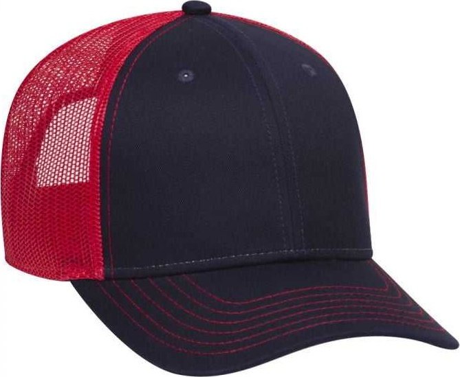 OTTO 83-1239 6 Panel Low Profile Mesh Back Trucker Hat - Navy Navy Red - HIT a Double - 1