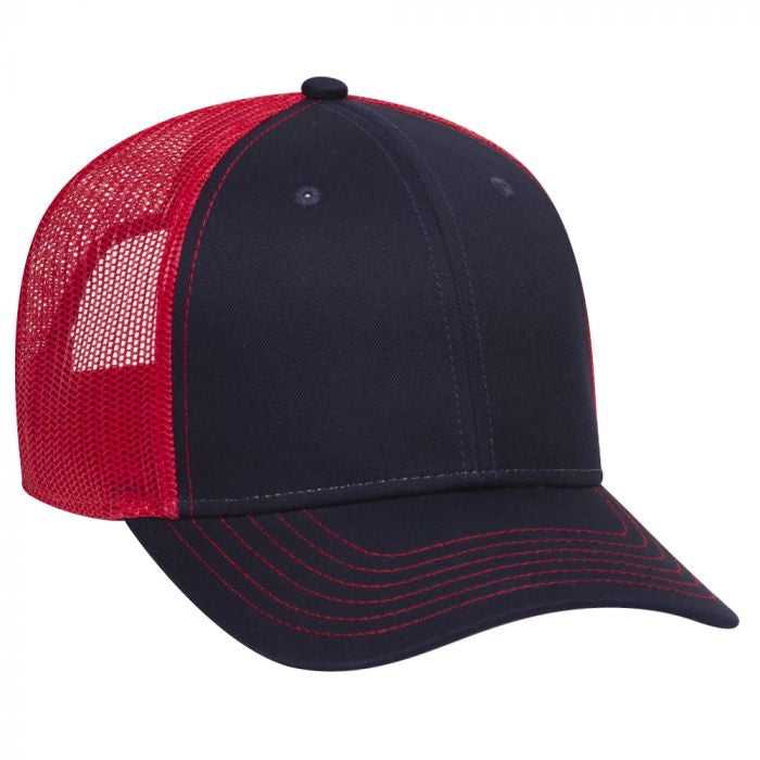 OTTO 83-1239 6 Panel Low Profile Mesh Back Trucker Hat - Navy Navy Red - HIT a Double - 1