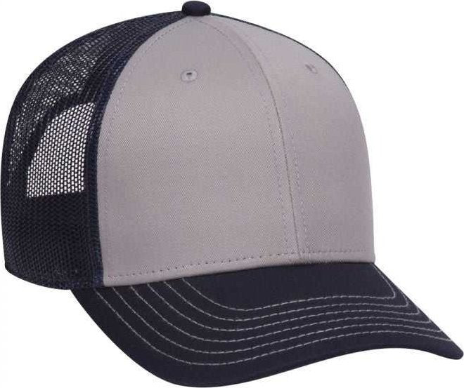 OTTO 83-1239 6 Panel Low Profile Mesh Back Trucker Hat - Navy Gray Navy - HIT a Double - 1