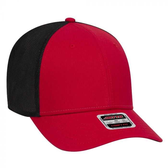 OTTO 83-1299 OTTO COMFY FIT 6 Panel Low Profile Mesh Back Baseball Cap - Red Red Black - HIT a Double - 1
