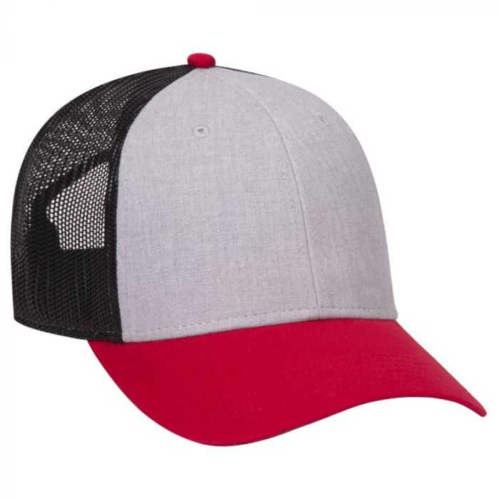 OTTO 83-1300 6 Panel Low Profile Mesh Back Trucker Hat - Red Heather Gray Black - HIT a Double - 1