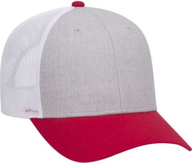 OTTO 83-1300 6 Panel Low Profile Mesh Back Trucker Hat - Red Heather Gray White - HIT a Double - 1