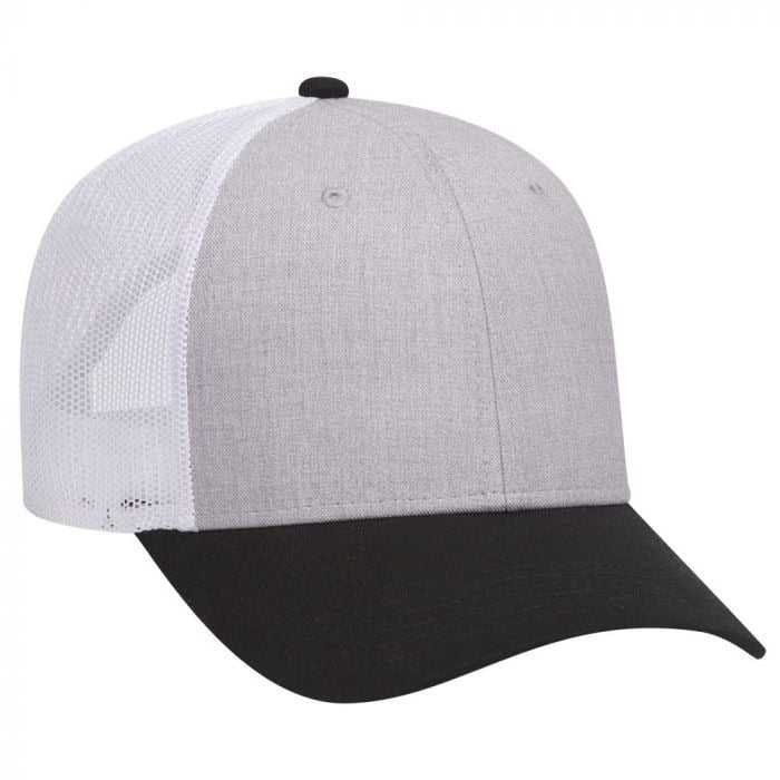 OTTO 83-1300 6 Panel Low Profile Mesh Back Trucker Hat - Black Heather Gray White - HIT a Double - 1