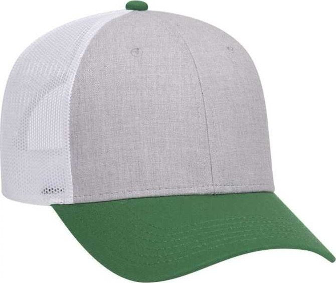 OTTO 83-1300 6 Panel Low Profile Mesh Back Trucker Hat - Kelly Heather Gray White - HIT a Double - 1