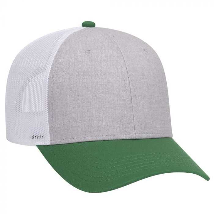 OTTO 83-1300 6 Panel Low Profile Mesh Back Trucker Hat - Kelly Heather Gray White - HIT a Double - 1