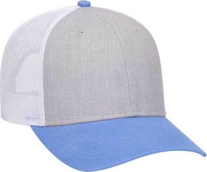 OTTO 83-1300 6 Panel Low Profile Mesh Back Trucker Hat - Colombian Blue Heather Gray White - HIT a Double - 1