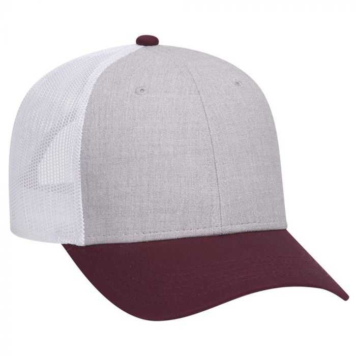 OTTO 83-1300 6 Panel Low Profile Mesh Back Trucker Hat - Maroon Heather Gray White - HIT a Double - 1