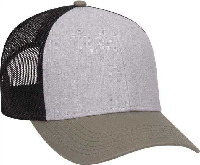 OTTO 83-1300 6 Panel Low Profile Mesh Back Trucker Hat - OliveGreen Heather Gray Black - HIT a Double - 1