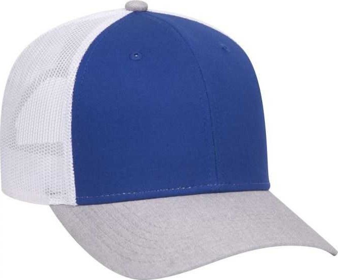 OTTO 83-1300 6 Panel Low Profile Mesh Back Trucker Hat - Heather Gray Royal White - HIT a Double - 1