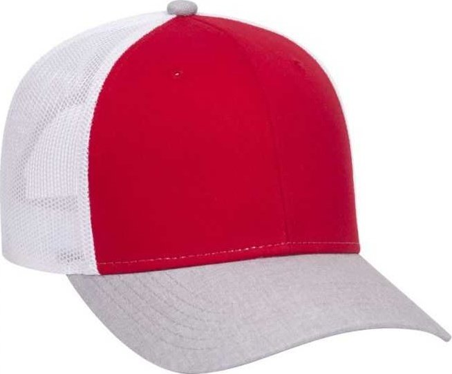 OTTO 83-1300 6 Panel Low Profile Mesh Back Trucker Hat - Heather Gray Red White - HIT a Double - 1