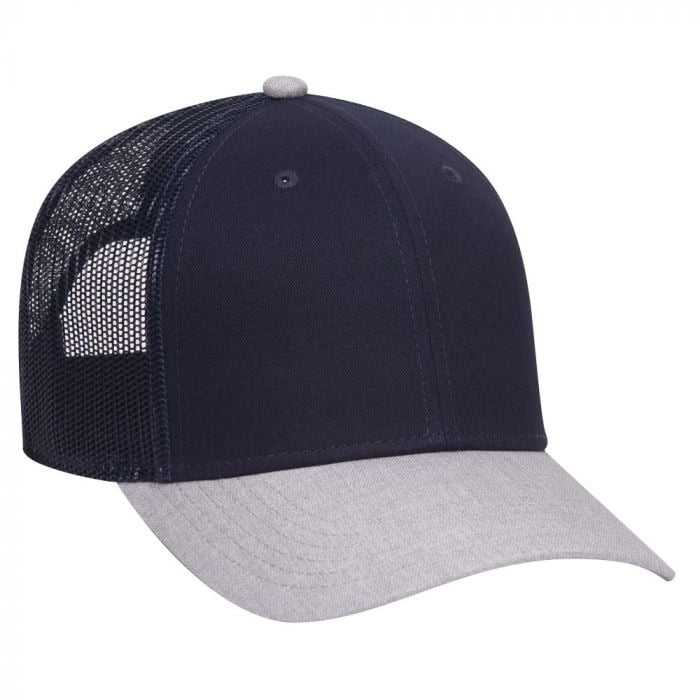 OTTO 83-1300 6 Panel Low Profile Mesh Back Trucker Hat - Heather Gray Navy Navy - HIT a Double - 1