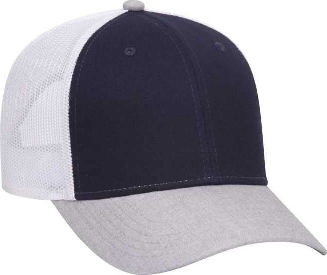 OTTO 83-1300 6 Panel Low Profile Mesh Back Trucker Hat - Heather Gray Navy White - HIT a Double - 1