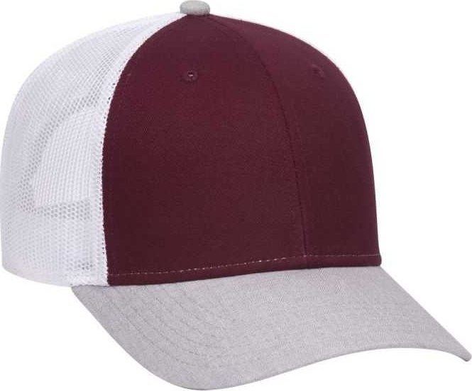 OTTO 83-1300 6 Panel Low Profile Mesh Back Trucker Hat - Heather Gray Maroon White - HIT a Double - 1