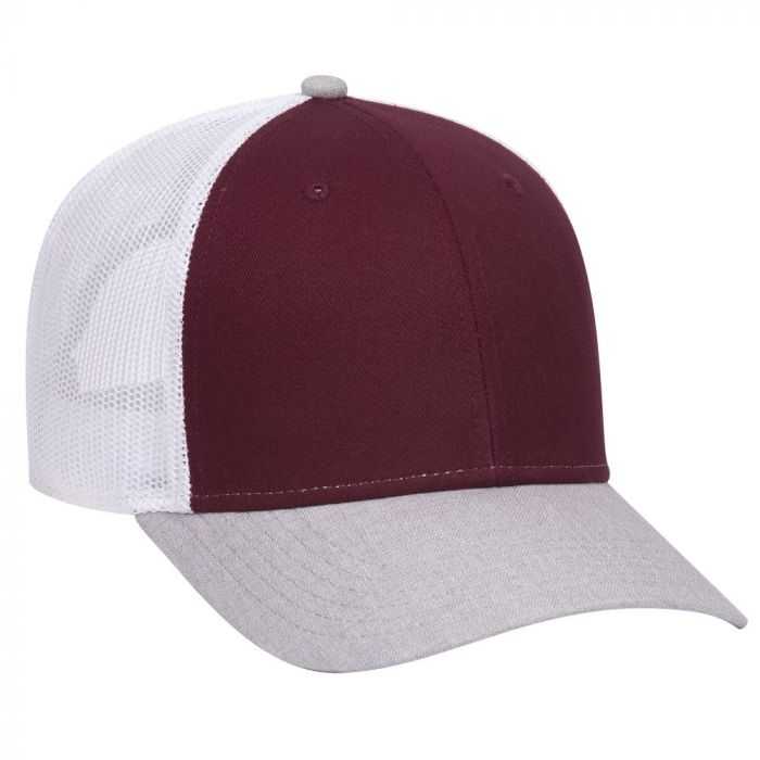 OTTO 83-1300 6 Panel Low Profile Mesh Back Trucker Hat - Heather Gray Maroon White - HIT a Double - 1