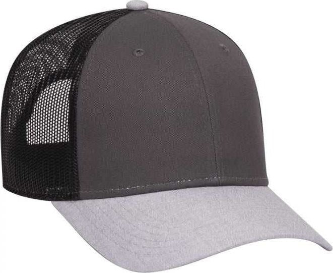OTTO 83-1300 6 Panel Low Profile Mesh Back Trucker Hat - Heather Gray Gray Black - HIT a Double - 1