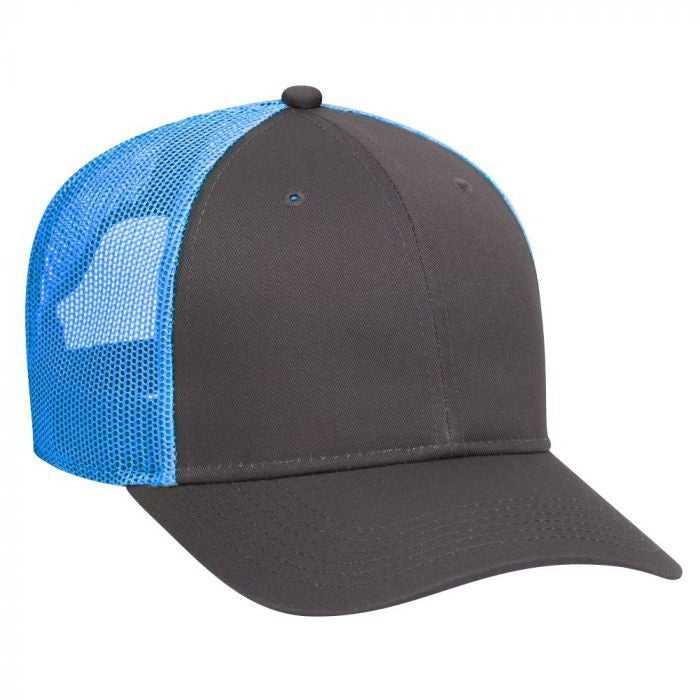 OTTO 83-473 Cotton Twill Low Profile Pro Style Mesh Back Cap with 6 Embroidered Eyelets - Charcoal Charcoal Neon Blue - HIT a Double - 1