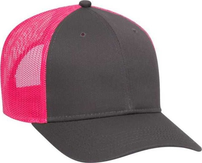 OTTO 83-473 Cotton Twill Low Profile Pro Style Mesh Back Cap with 6 Embroidered Eyelets - Charcoal Charcoal Neon Pnk - HIT a Double - 1