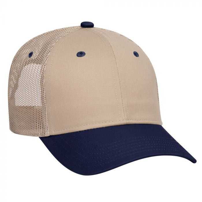 OTTO 83-473 Cotton Twill Low Profile Pro Style Mesh Back Cap with 6 Embroidered Eyelets - Navy Khaki - HIT a Double - 1