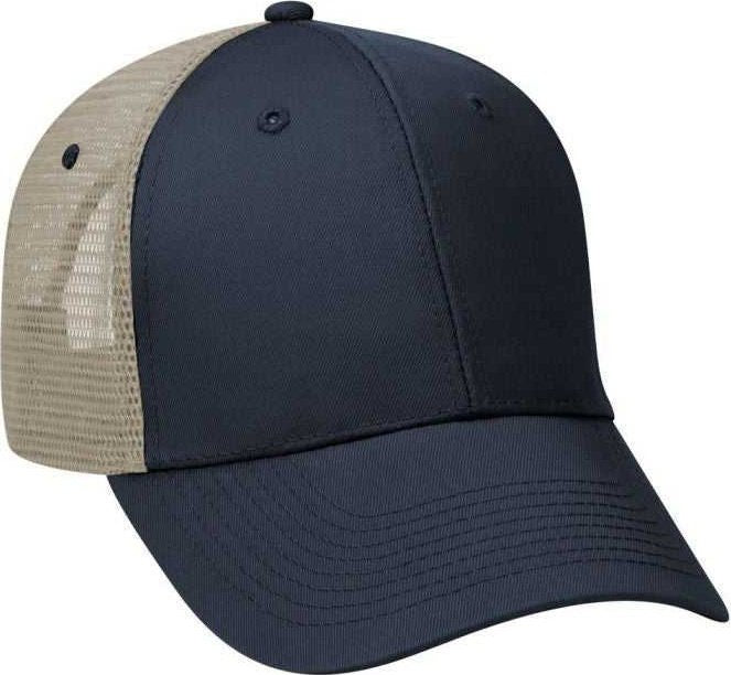 OTTO 83-473 Cotton Twill Low Profile Pro Style Mesh Back Cap with 6 Embroidered Eyelets - Navy Navy Khaki - HIT a Double - 1