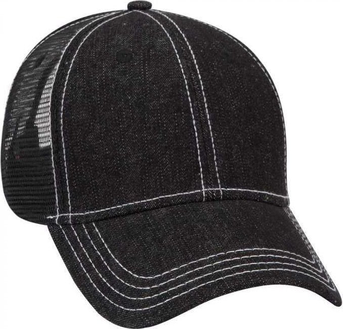 OTTO 83-509 Washed Denim Low Profile Pro Style Mesh Back Cap - Black White - HIT a Double - 1