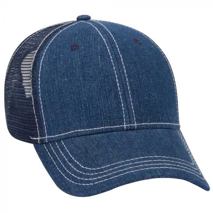 OTTO 83-509 Washed Denim Low Profile Pro Style Mesh Back Cap - Navy White - HIT a Double - 1