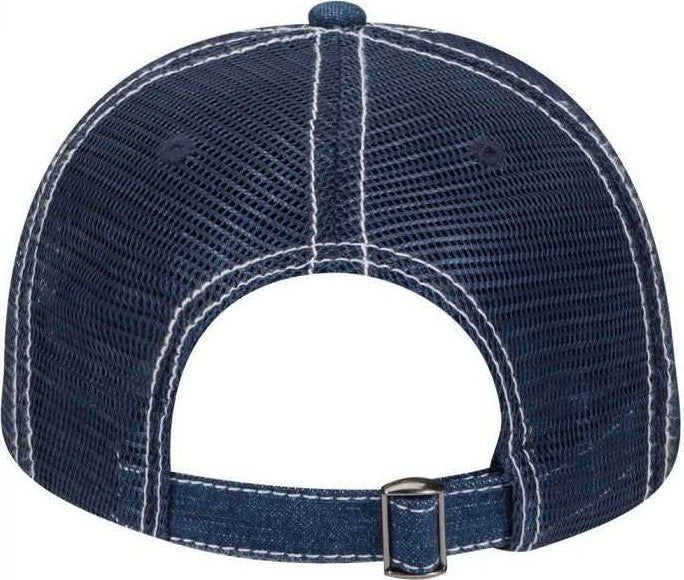OTTO 83-509 Washed Denim Low Profile Pro Style Mesh Back Cap - Navy White - HIT a Double - 2