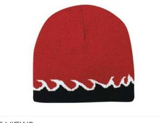 OTTO 91-628 Flame Design 100% Acrylic Knit 8 Reversible Beanie - Red Black White - HIT a Double - 1