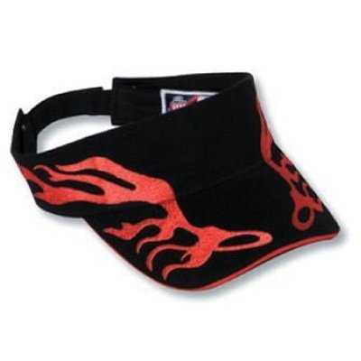 OTTO 96-577 Flame Pattern Brushed Cotton Twill Sandwich Pro Stitch Sun Visors - Black Red Red - HIT a Double - 1