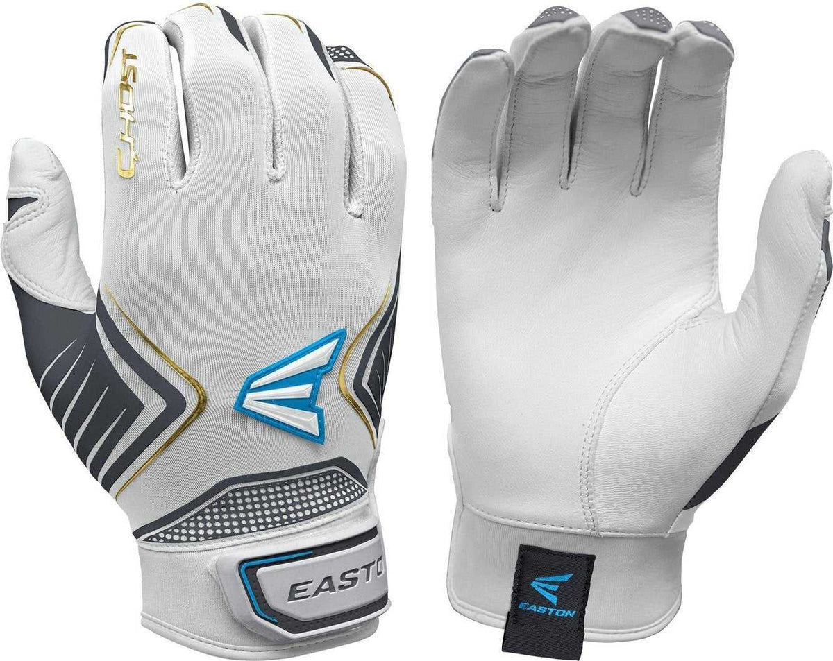 Easton Ghost Fastpitch Batting Gloves - White Charcoal Gold - HIT a Double