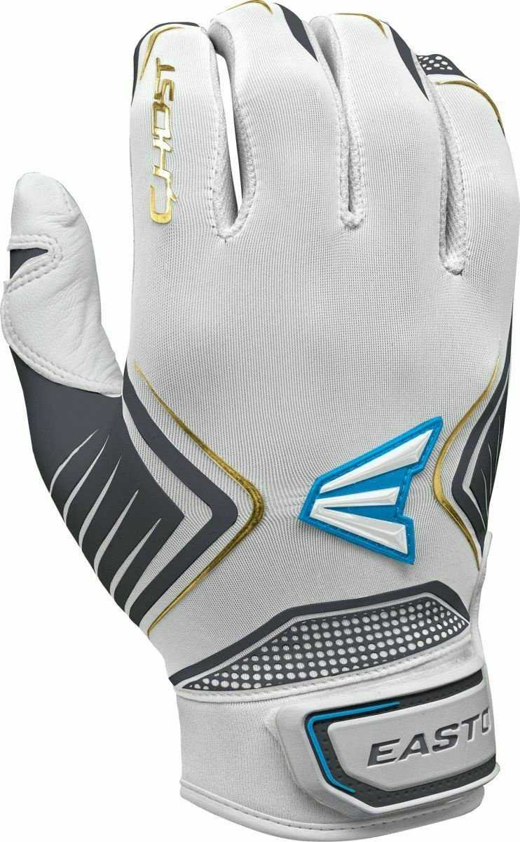 Easton Ghost Fastpitch Batting Gloves - White Charcoal Gold - HIT a Double