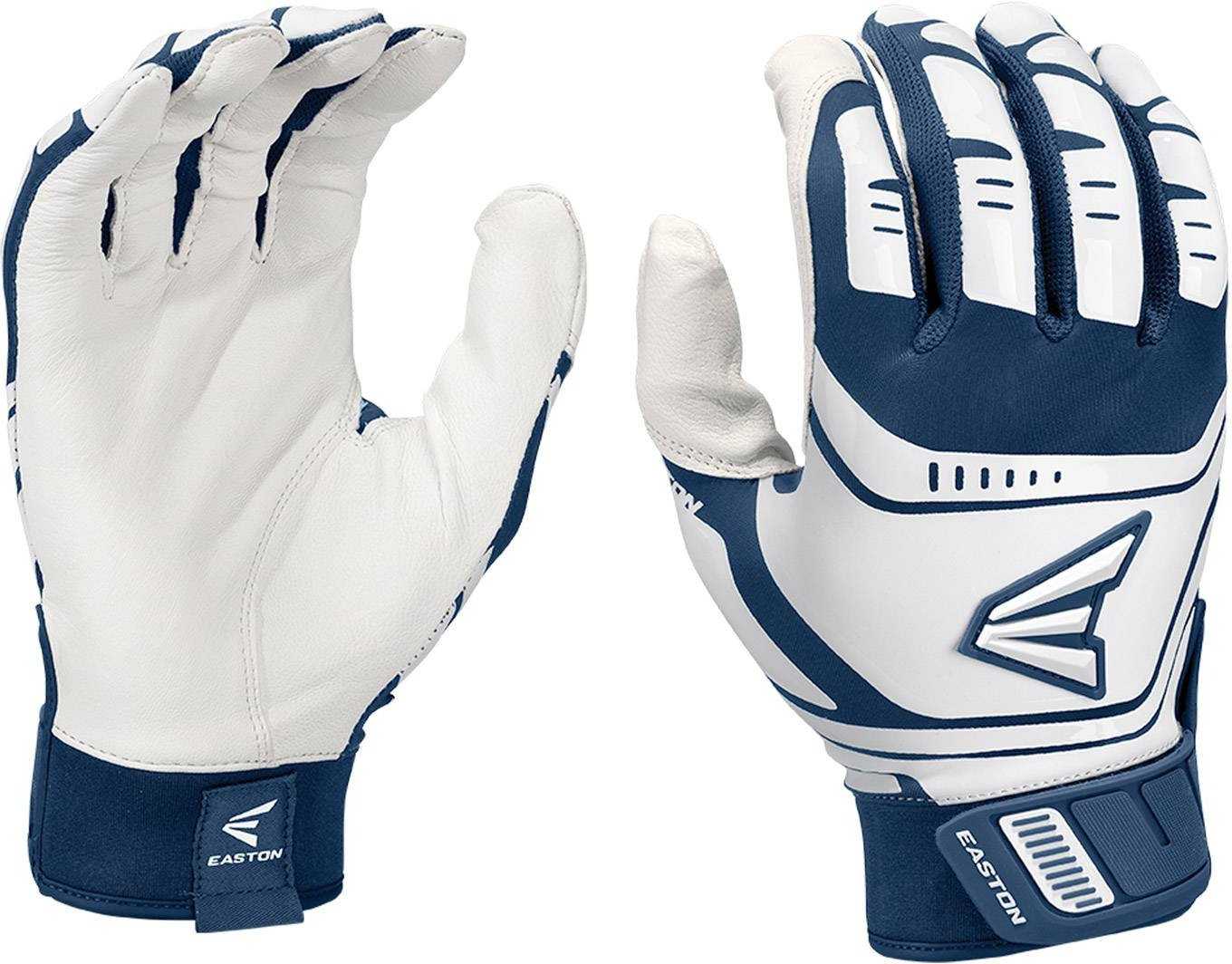 Easton Walk-Off Power Leverage Adult Batting Gloves - White Navy - HIT a Double