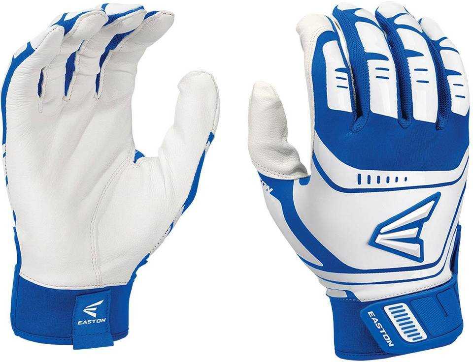 Easton Walk-Off Power Leverage Adult Batting Gloves - White Royal - HIT a Double