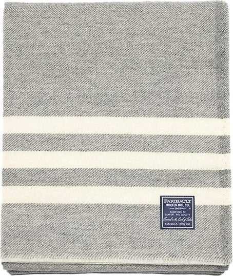 Faribault Woolen Mills FWMTRAP USA-Made Trapper Wool Throw - Gray/ Natural Stripe - HIT a Double - 1