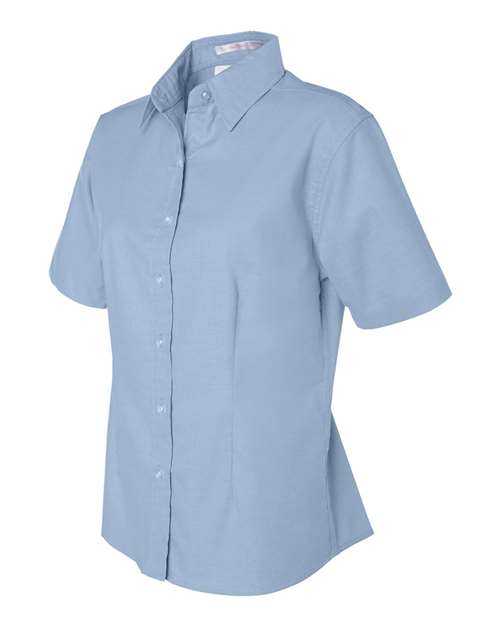 Featherlite 5231 Women&#39;s Short Sleeve Stain Resistant Oxford Shirt - Light Blue - HIT a Double