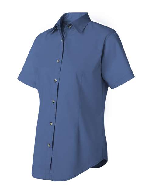 Featherlite 5281 Women&#39;s Short Sleeve Stain-Resistant Tapered Twill Shirt - Pacific Blue - HIT a Double