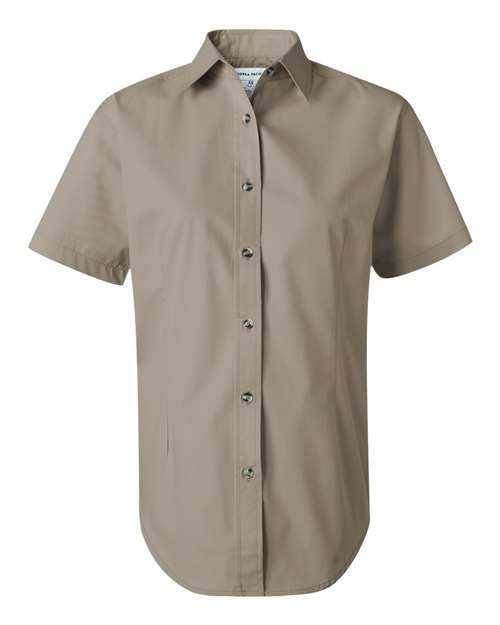 Featherlite 5281 Women&#39;s Short Sleeve Stain-Resistant Tapered Twill Shirt - Sandalwood Stone - HIT a Double