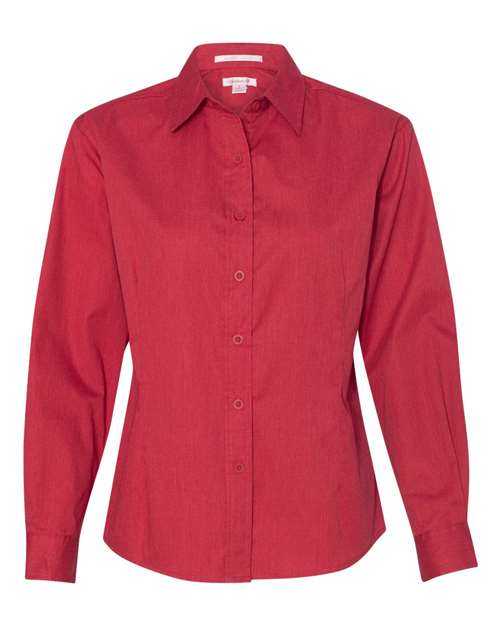 Featherlite 5283 Women&#39;s Long Sleeve Stain-Resistant Tapered Twill Shirt - Heathered Red - HIT a Double